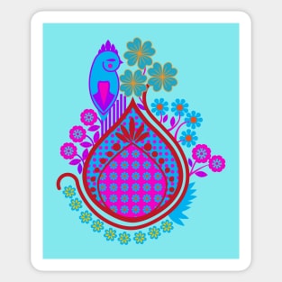 Bird in an Indian Garden Floral Ethnic Design Sticker